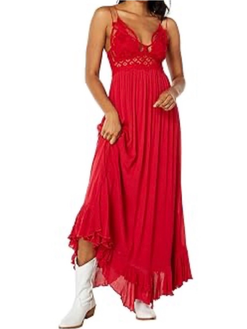 Free People Red Lace-Detail Maxi Dress